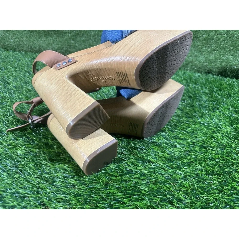 Sam & Libby Blue Fabric Studded Platform Block Heel Sandals 10 I5300M1900